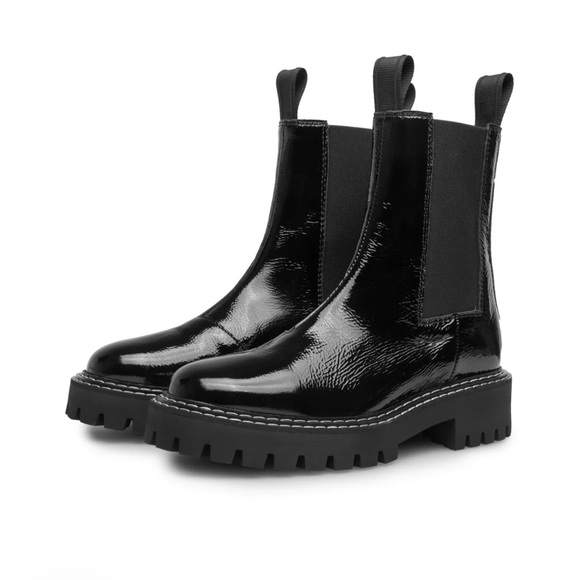 LÄSTDaze Black Patent Leather Chelsea Boots 39 NEW